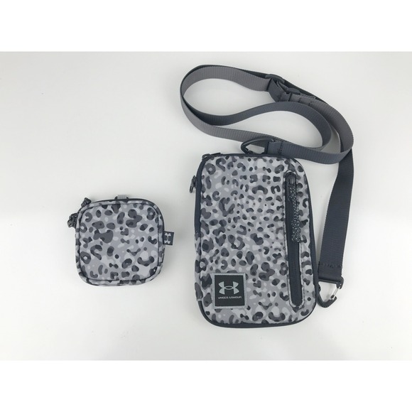 Under Armour Crossbody Bag Pouch Clutch Set Leopard Print Women's Gray Black - Picture 2 of 16
